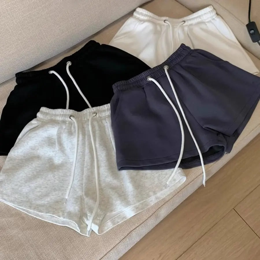 カルペディエム Carpe diem スウェット ショートパンツ ヨガパンツ夏 ルームウェア ジム ヨガ ウエストゴムパンツ スポーティー カジュアル 短パン ドローストリング 楽ちん 無地 ポケット付き フラッシュ パイピング （ホワイト） ホワイト