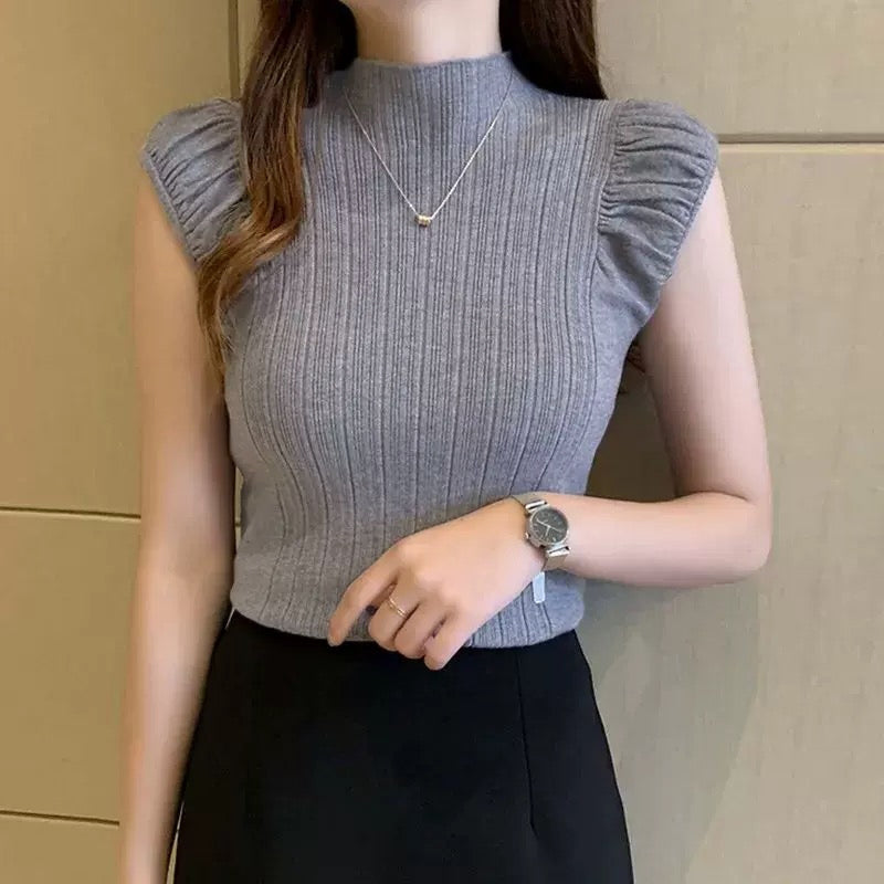 カルペディエム Carpe diem サマーニット 半袖ニット ハイネックニット レディース リブニット トップス ボトルネック 半袖 きれいめ オフィスカジュアル フィット ストレッチ 夏ニット 上品 （キャラメル） キャラメル