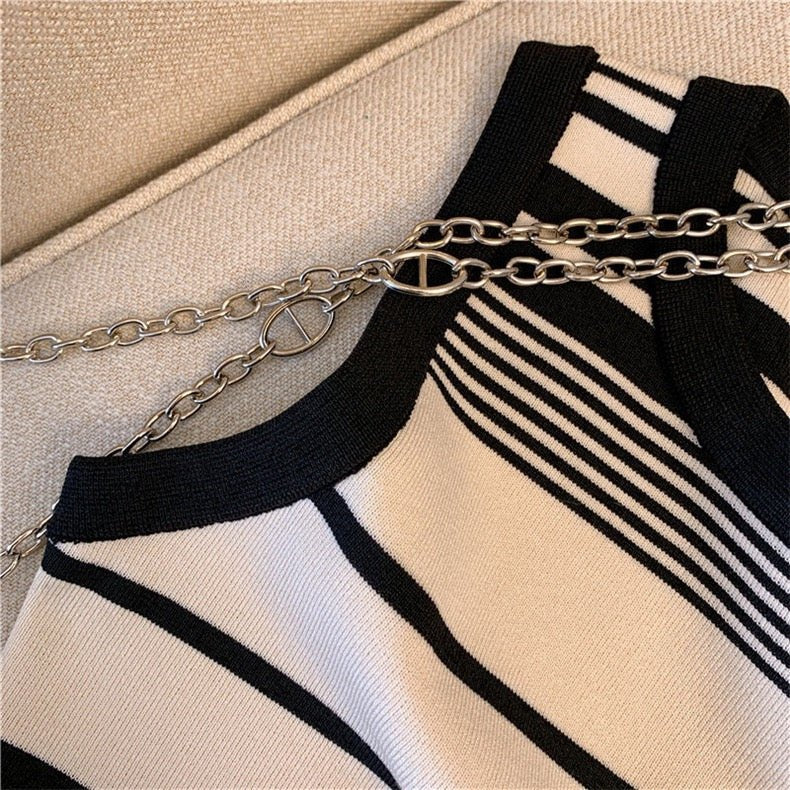 カルペディエム Carpe diem ボーダー柄ニットタンクトップ サマータンクトップス ショート丈タンクトップ ウンドネック 着回しオールシーズン プルオーバー 韓国風 夏トップス ショート丈 重ね着 （ライトブラウン） ライトブラウン