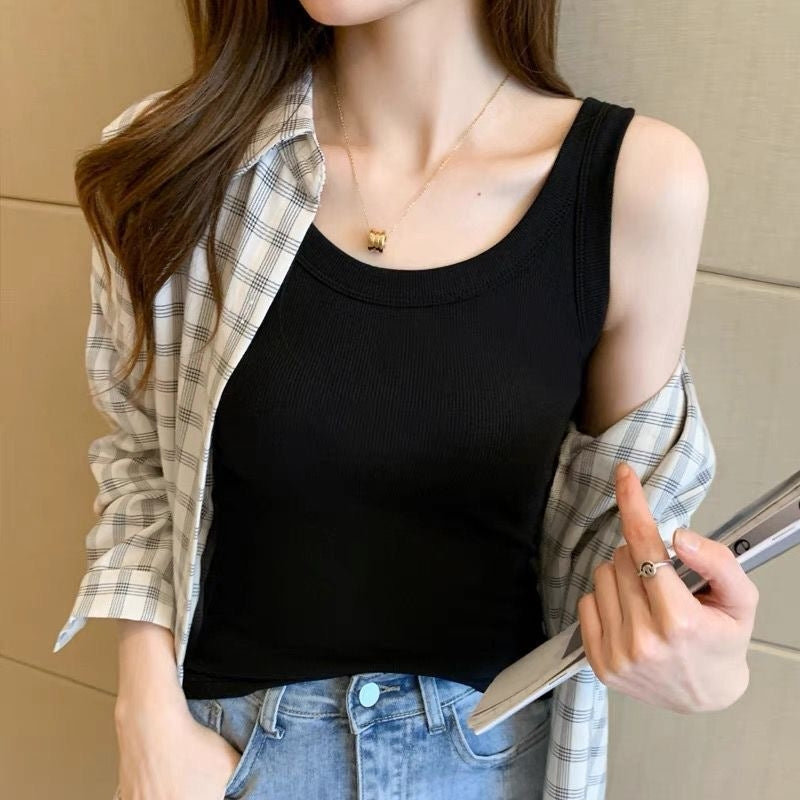 カルペディエム Carpe diem タンクトップ インナー ノースリーブ Tシャツ タンクトップ 夏 トップス サマートップス インナー プルオーバー カジュアル シンプル 無地 （ホワイト） ホワイト