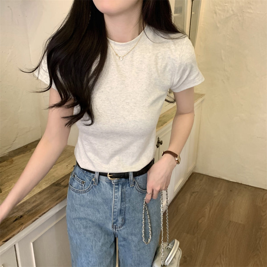 カルペディエム Carpe diem トップス 無地半袖 無地Tシャツ シンプル 細見え 夏 白 柔らかい 体型カバー お洒落 通勤 通学 大人 カットソー クルーネック 半袖カラーミニマルTシャツ （ライトグレー） ライトグレー