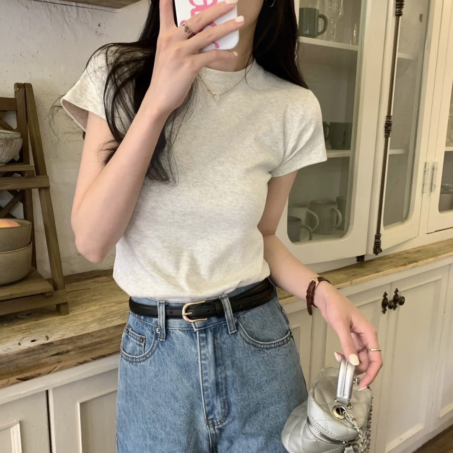 カルペディエム Carpe diem トップス 無地半袖 無地Tシャツ シンプル 細見え 夏 白 柔らかい 体型カバー お洒落 通勤 通学 大人 カットソー クルーネック 半袖カラーミニマルTシャツ （ライトグレー） ライトグレー
