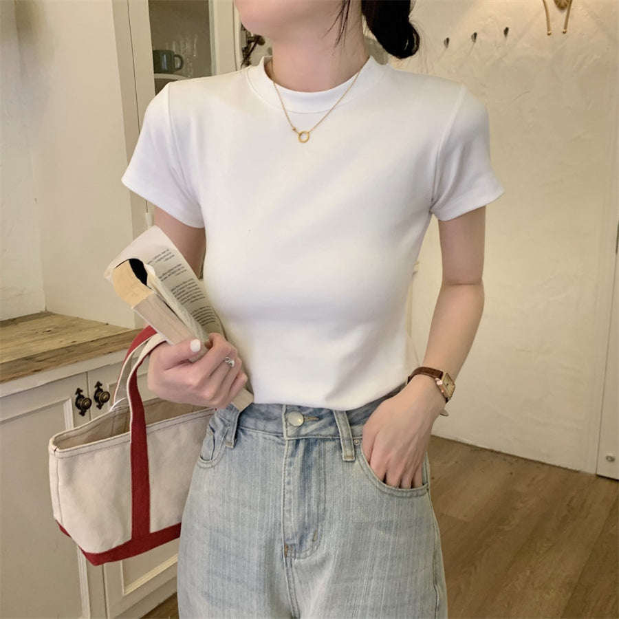 カルペディエム Carpe diem トップス 無地半袖 無地Tシャツ シンプル 細見え 夏 白 柔らかい 体型カバー お洒落 通勤 通学 大人 カットソー クルーネック 半袖カラーミニマルTシャツ （ライトグレー） ライトグレー
