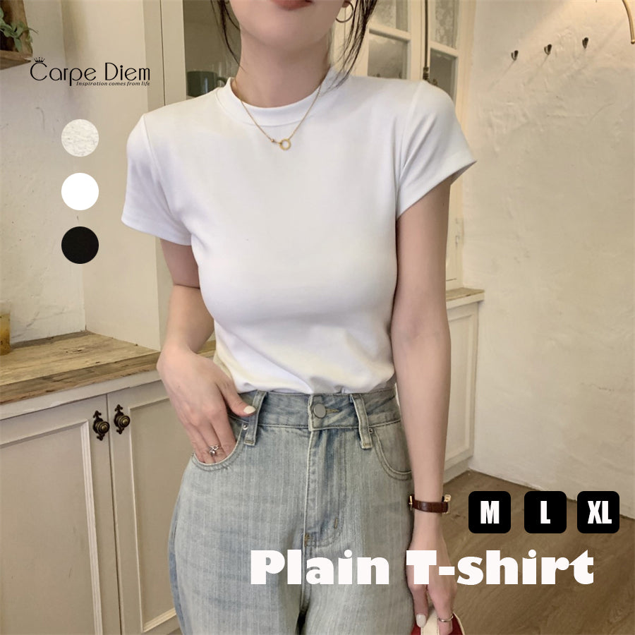 カルペディエム Carpe diem トップス 無地半袖 無地Tシャツ シンプル 細見え 夏 白 柔らかい 体型カバー お洒落 通勤 通学 大人 カットソー クルーネック 半袖カラーミニマルTシャツ （ライトグレー） ライトグレー
