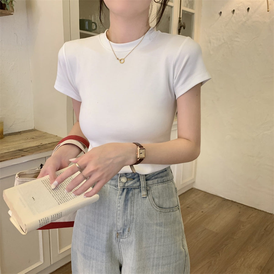 カルペディエム Carpe diem トップス 無地半袖 無地Tシャツ シンプル 細見え 夏 白 柔らかい 体型カバー お洒落 通勤 通学 大人 カットソー クルーネック 半袖カラーミニマルTシャツ （ライトグレー） ライトグレー