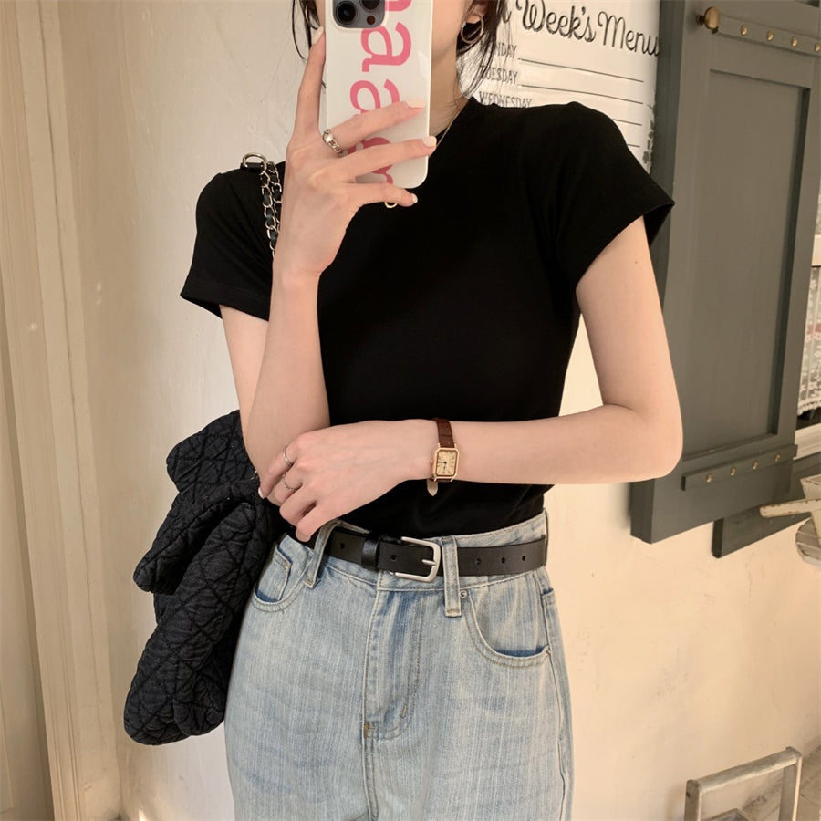 カルペディエム Carpe diem トップス 無地半袖 無地Tシャツ シンプル 細見え 夏 白 柔らかい 体型カバー お洒落 通勤 通学 大人 カットソー クルーネック 半袖カラーミニマルTシャツ （ライトグレー） ライトグレー