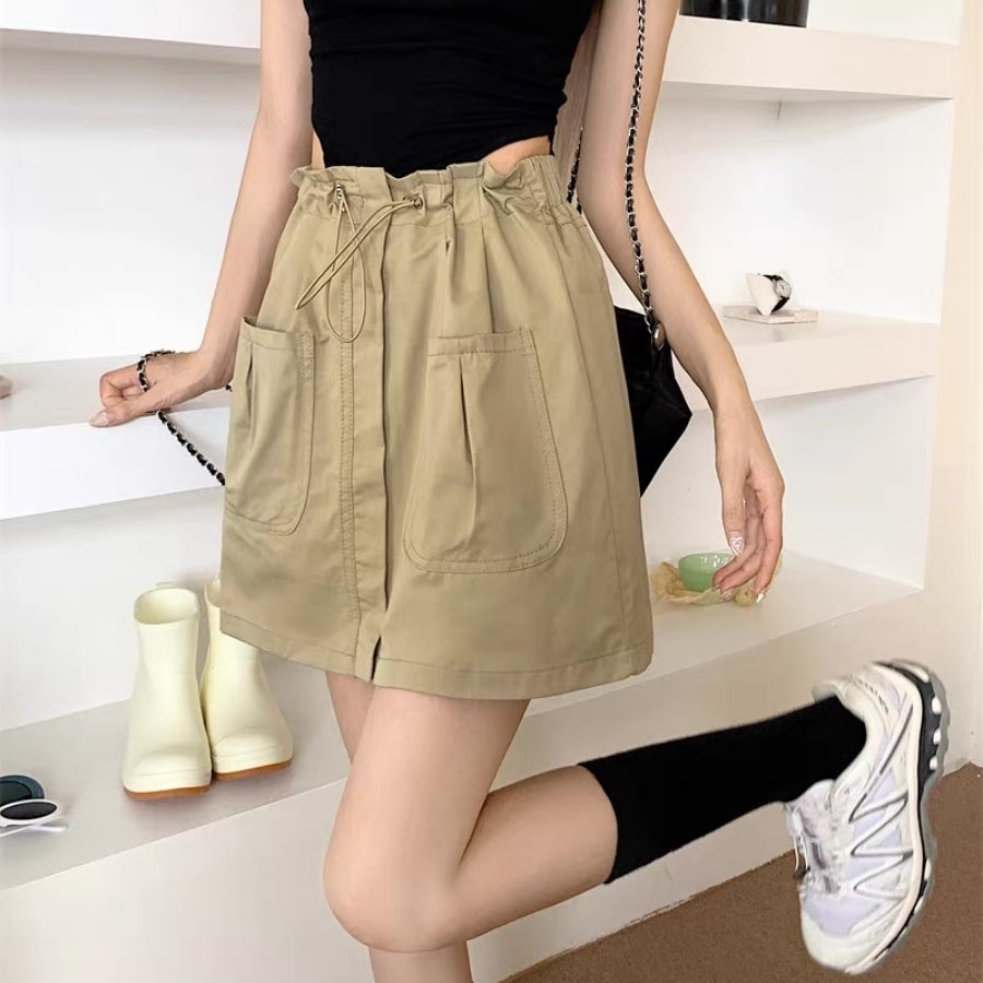 カルペディエム Carpe diem レディース ショートパンツ 韓国 ハーフパンツ キュロットパンツ カーゴパンツ 紐パンツ カジュアル ハイウエストデニム ボトムス スカート （アイボリー） アイボリー