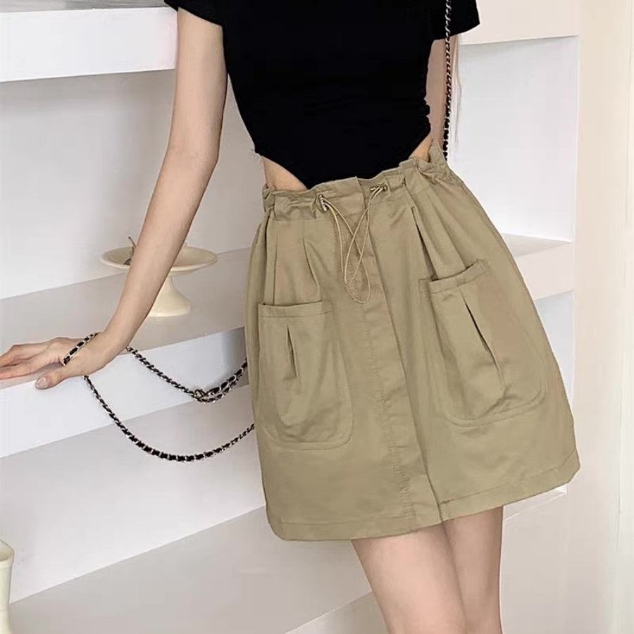 カルペディエム Carpe diem レディース ショートパンツ 韓国 ハーフパンツ キュロットパンツ カーゴパンツ 紐パンツ カジュアル ハイウエストデニム ボトムス スカート （アイボリー） アイボリー