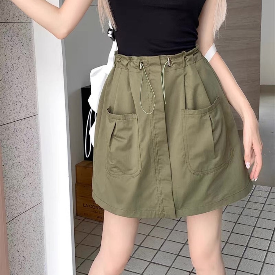 カルペディエム Carpe diem レディース ショートパンツ 韓国 ハーフパンツ キュロットパンツ カーゴパンツ 紐パンツ カジュアル ハイウエストデニム ボトムス スカート （アイボリー） アイボリー
