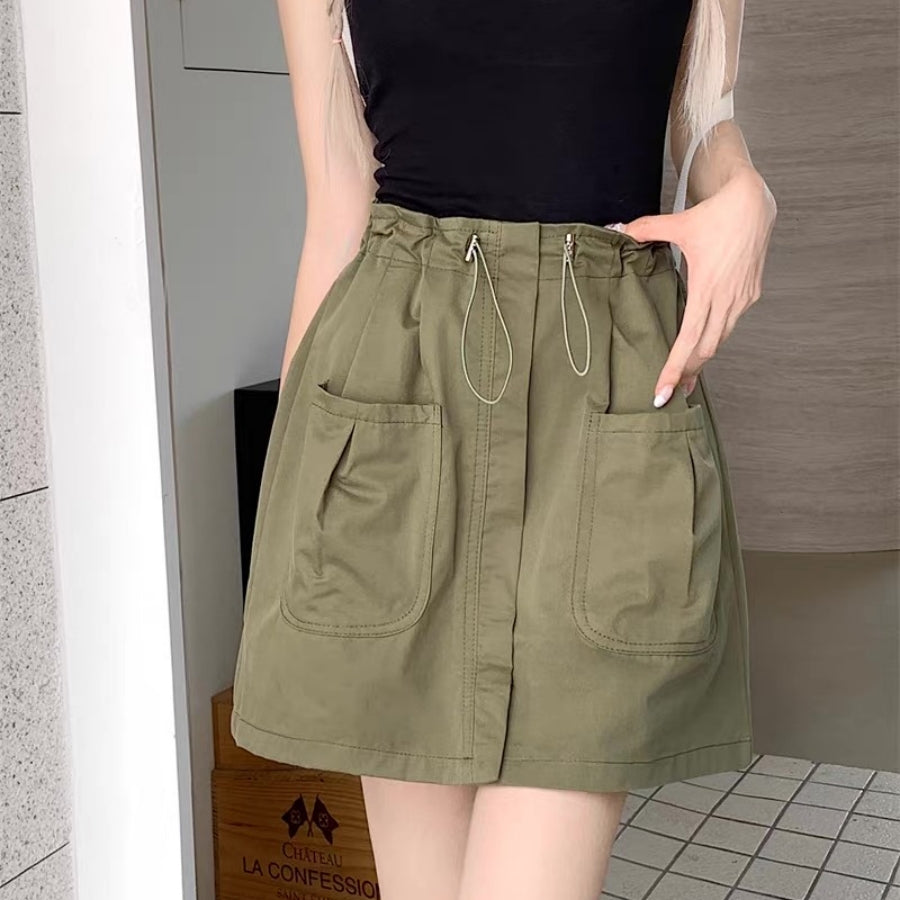 カルペディエム Carpe diem レディース ショートパンツ 韓国 ハーフパンツ キュロットパンツ カーゴパンツ 紐パンツ カジュアル ハイウエストデニム ボトムス スカート （アミグリーン） アミグリーン