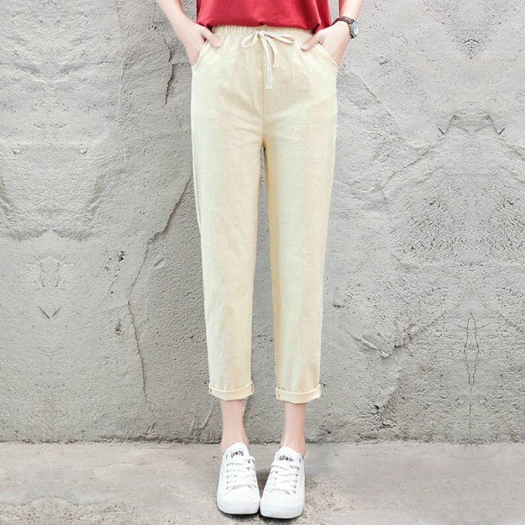 カルペディエム Carpe diem 綿麻パンツ ロングパンツ ストレートパンツ ロールアップ ボトムス 春 リネン素材 リネンパンツ 夏パンツ イージーパンツ ロールアップ カラーパンツ （コバルトグリーン） コバルトグリーン