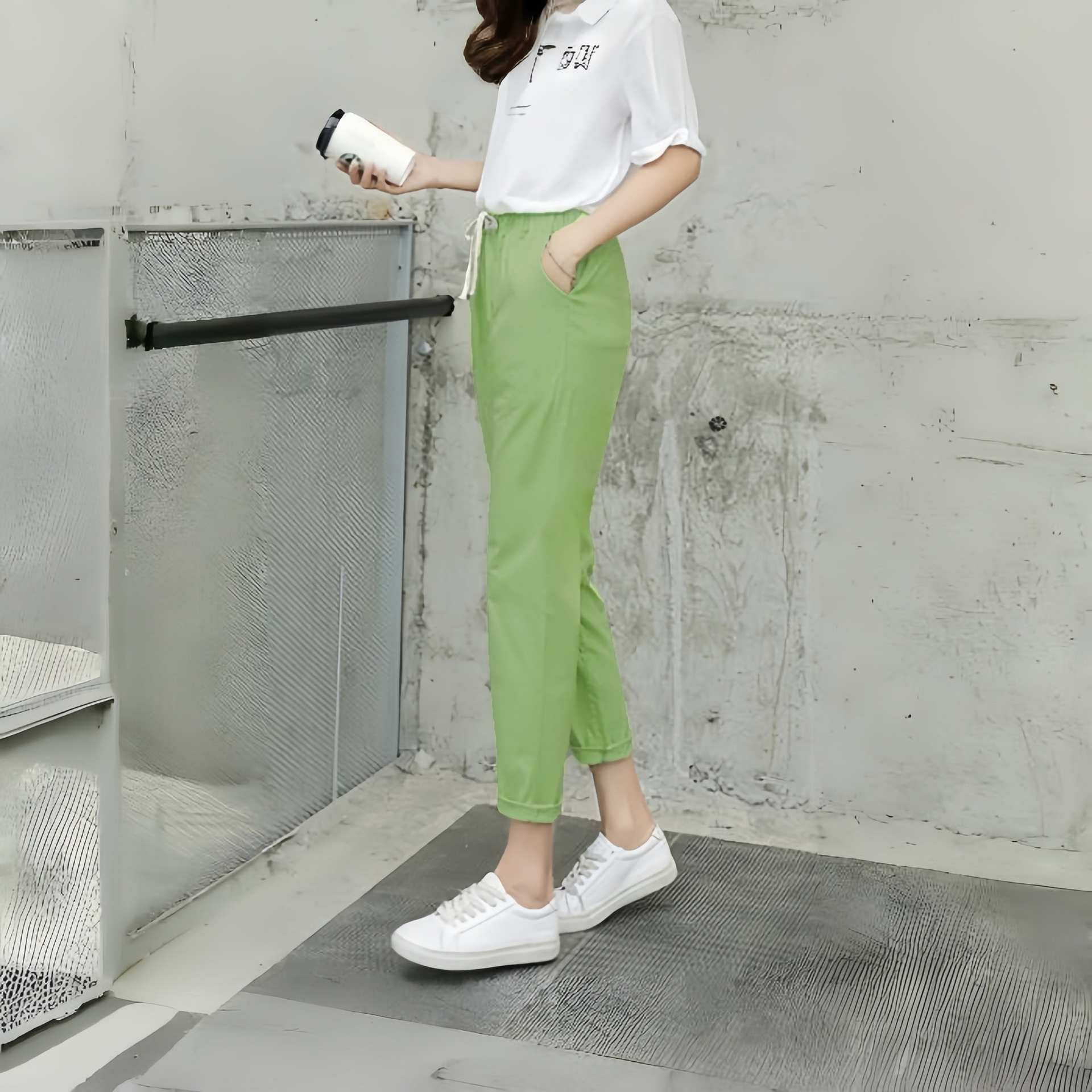 カルペディエム Carpe diem 綿麻パンツ ロングパンツ ストレートパンツ ロールアップ ボトムス 春 リネン素材 リネンパンツ 夏パンツ イージーパンツ ロールアップ カラーパンツ （コバルトグリーン） コバルトグリーン