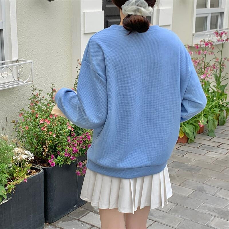カルペディエム Carpe diem ワッフルロゴ 長袖トップス トレーナー ロゴ 秋新作 韓国 ゆったり カジュアル 秋服 春服 ロングスリーブ スウェット オーバーサイズ 体型カバー （グレー） グレー