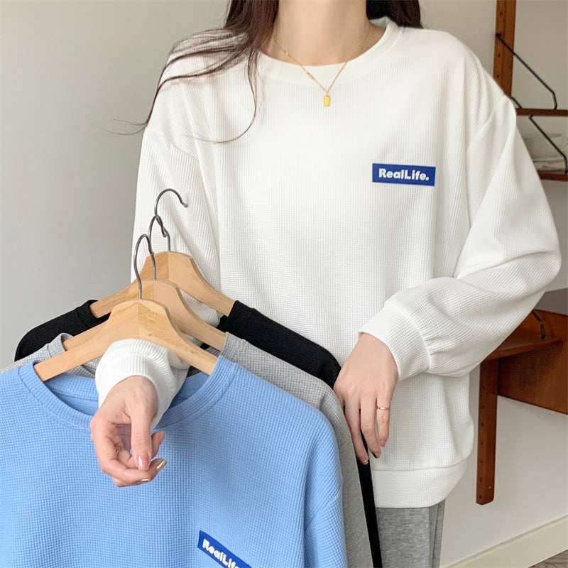 カルペディエム Carpe diem ワッフルロゴ 長袖トップス トレーナー ロゴ 秋新作 韓国 ゆったり カジュアル 秋服 春服 ロングスリーブ スウェット オーバーサイズ 体型カバー （グレー） グレー