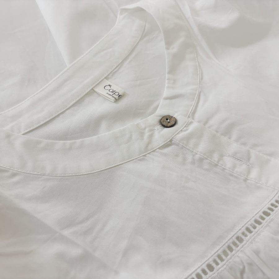 カルペディエム Carpe diem ボリュームスリーブブラウス 長袖 シャツ トップス 秋服 無地 長袖 オフィスカジュアル 韓国シャツ ボリューム袖 体型カバー コットン フリル きれいめ  クルーネック （ホワイト） ホワイト