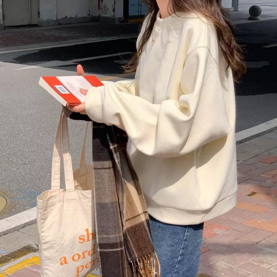 カルペディエム Carpe diem 無地トレーナー 秋冬トップス 体型カバー スウェット トレンド感 長袖プルオーバー 韓国風 着やせ （ライトベージュ） ライトベージュ