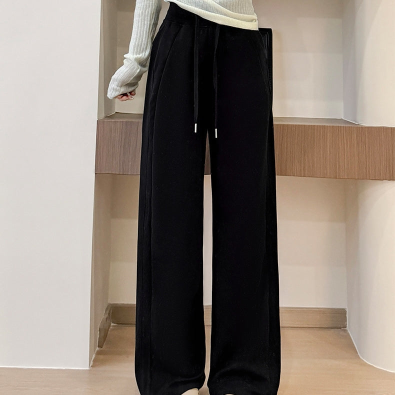 カルペディエム Carpe diem リラックス ワイドパンツ 秋冬 ウエストゴム ドローストリング センターライン 美脚効果 カジュアル 大人可愛い シルエット ゆったり フィット感 韓国風 カジュアル ボトムス （ホワイト） ホワイト