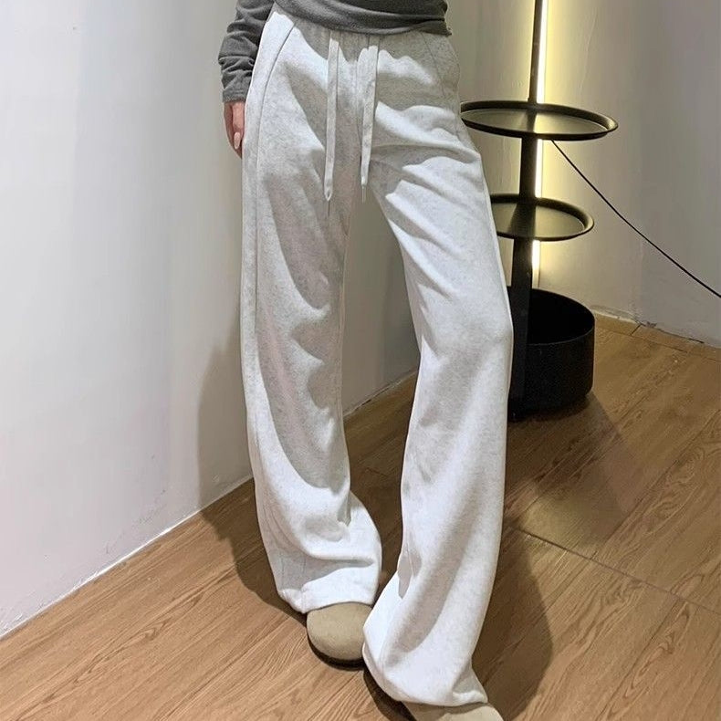 カルペディエム Carpe diem リラックス ワイドパンツ 秋冬 ウエストゴム ドローストリング センターライン 美脚効果 カジュアル 大人可愛い シルエット ゆったり フィット感 韓国風 カジュアル ボトムス （ホワイト） ホワイト