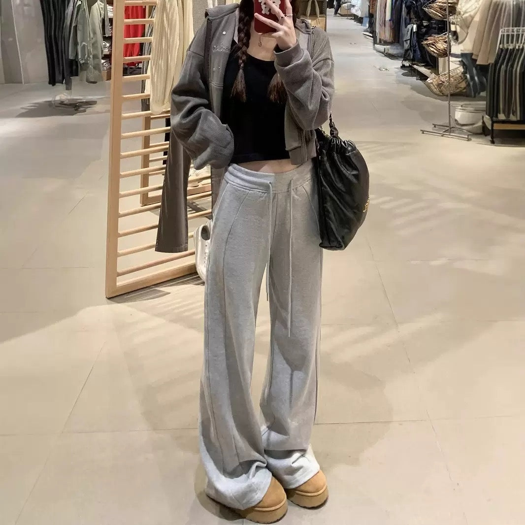 カルペディエム Carpe diem リラックス ワイドパンツ 秋冬 ウエストゴム ドローストリング センターライン 美脚効果 カジュアル 大人可愛い シルエット ゆったり フィット感 韓国風 カジュアル ボトムス （ホワイト） ホワイト