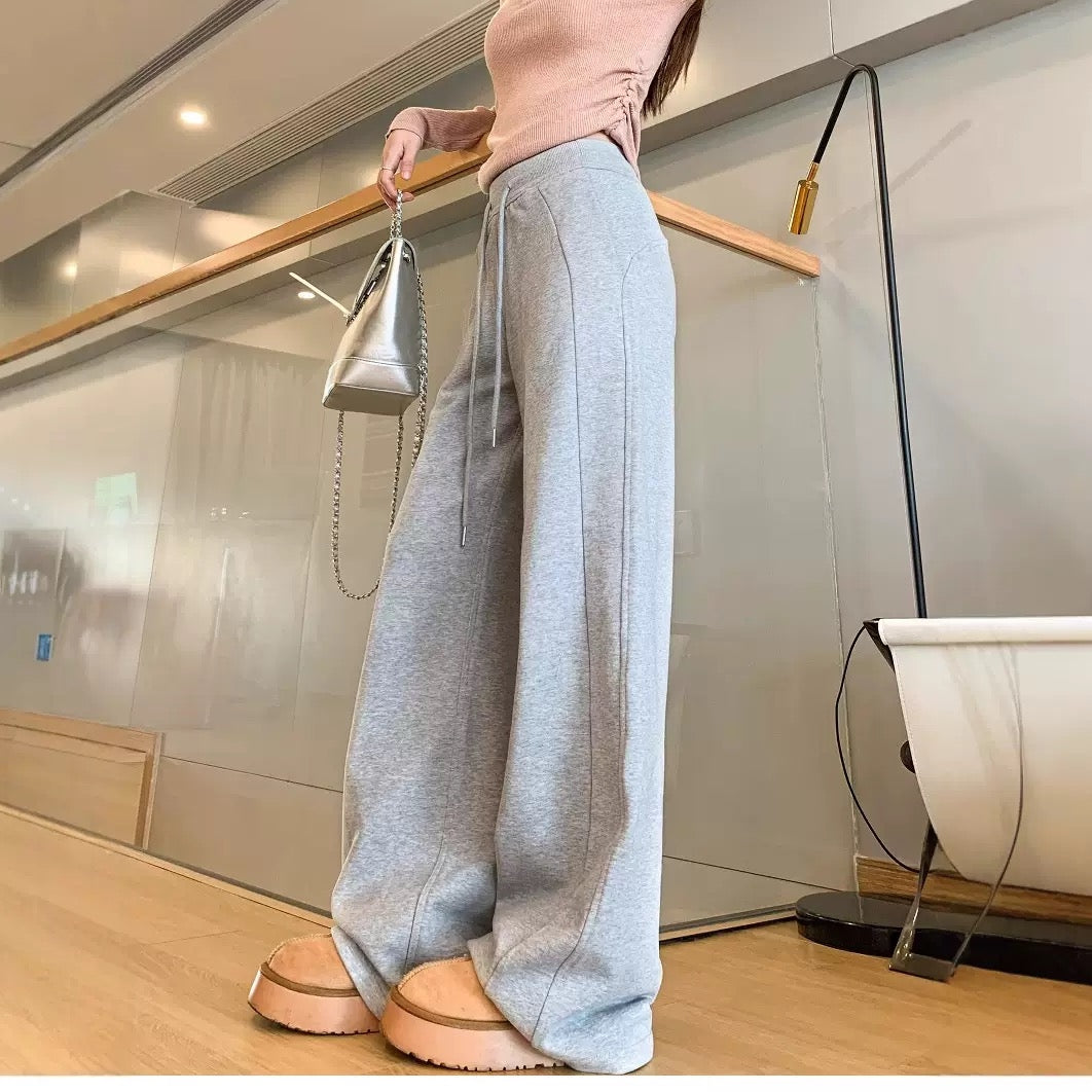 カルペディエム Carpe diem リラックス ワイドパンツ 秋冬 ウエストゴム ドローストリング センターライン 美脚効果 カジュアル 大人可愛い シルエット ゆったり フィット感 韓国風 カジュアル ボトムス （ホワイト） ホワイト