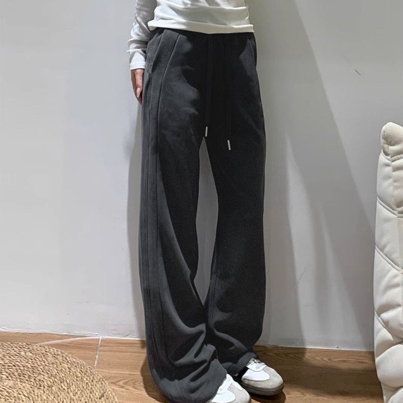 カルペディエム Carpe diem リラックス ワイドパンツ 秋冬 ウエストゴム ドローストリング センターライン 美脚効果 カジュアル 大人可愛い シルエット ゆったり フィット感 韓国風 カジュアル ボトムス （ホワイト） ホワイト