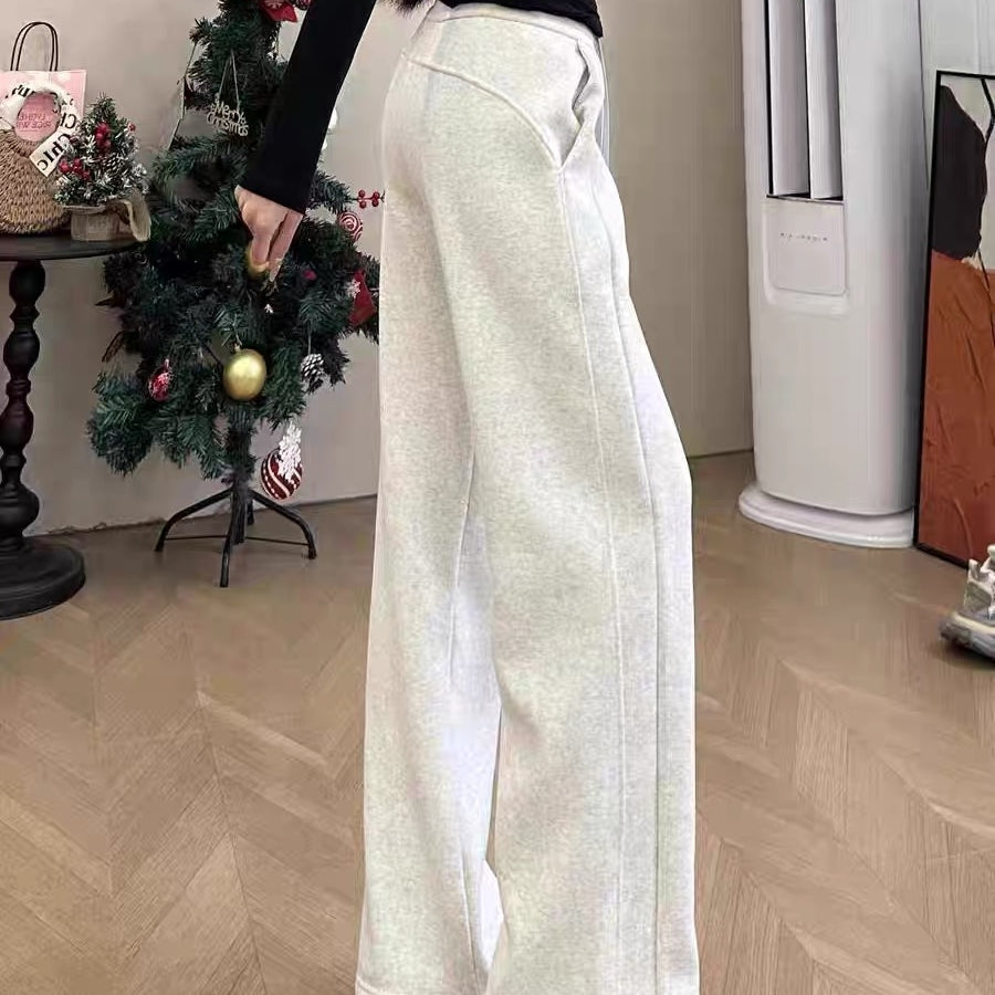 カルペディエム Carpe diem リラックス ワイドパンツ 秋冬 ウエストゴム ドローストリング センターライン 美脚効果 カジュアル 大人可愛い シルエット ゆったり フィット感 韓国風 カジュアル ボトムス （ホワイト） ホワイト