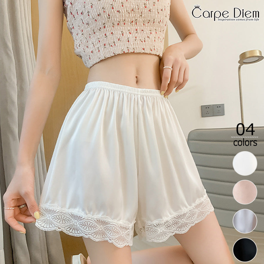 カルペディエム Carpe diem ペチコートパンツ レディース 裾レース インナーパンツ ペチコート 透け 防止 レディース シンプル フリーサイズ ルームウエア （ブラック） ブラック