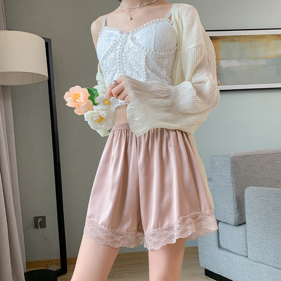カルペディエム Carpe diem ペチコートパンツ レディース 裾レース インナーパンツ ペチコート 透け 防止 レディース シンプル フリーサイズ ルームウエア （ブラック） ブラック