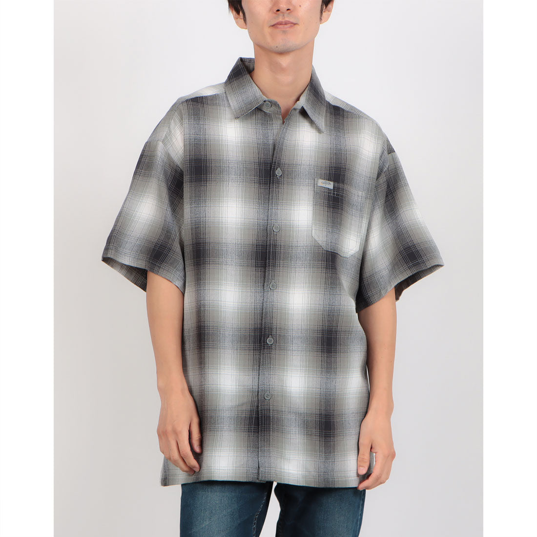 キャルトップ Cal Top CalTop OMBRE CHECK S/S SHIRTS キャルトップ オンブレ チェックシャツ ポケット付き （グレー×ホワイト） グレー×ホワイト