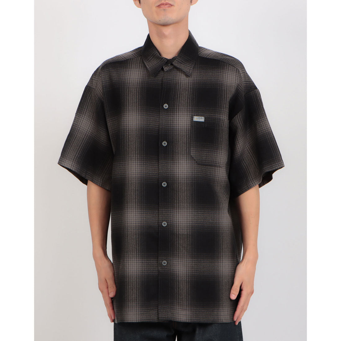 キャルトップ Cal Top CalTop OMBRE CHECK S/S SHIRTS キャルトップ オンブレ チェックシャツ ポケット付き （グレー×ホワイト） グレー×ホワイト