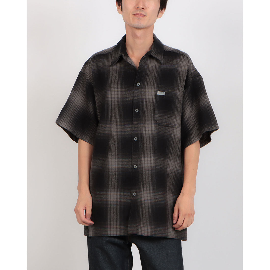 キャルトップ Cal Top CalTop OMBRE CHECK S/S SHIRTS キャルトップ オンブレ チェックシャツ ポケット付き （ブラック×チャコール） ブラック×チャコール