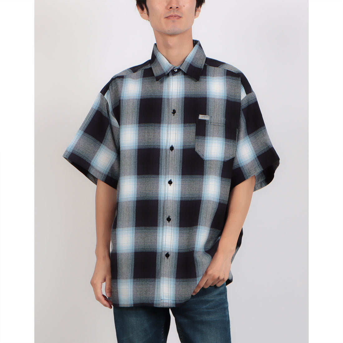 キャルトップ Cal Top CalTop OMBRE CHECK S/S SHIRTS キャルトップ オンブレ チェックシャツ ポケット付き （ネイビー×スカイ） ネイビー×スカイ