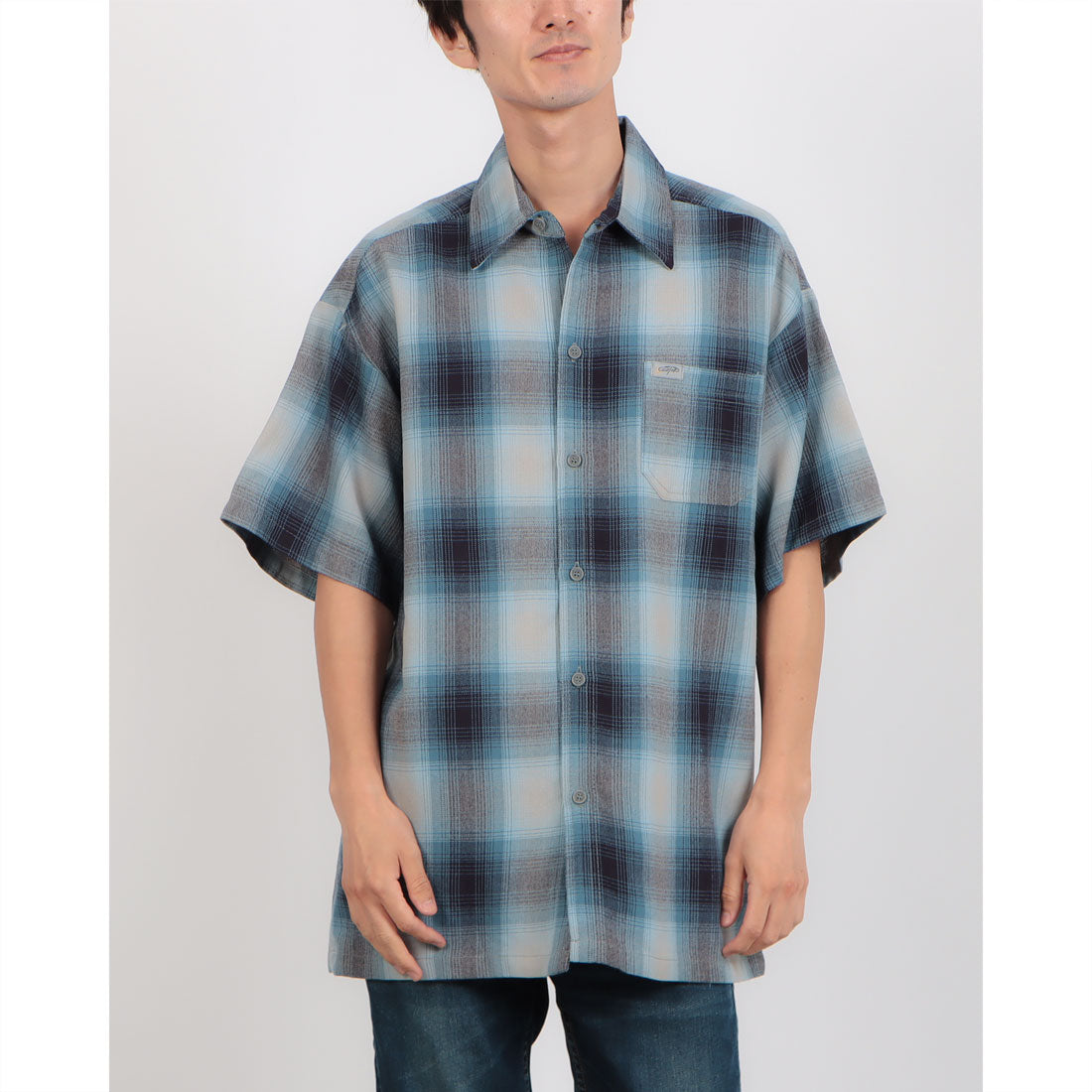 キャルトップ Cal Top CalTop OMBRE CHECK S/S SHIRTS キャルトップ オンブレ チェックシャツ ポケット付き （スカイ×グレー） スカイ×グレー