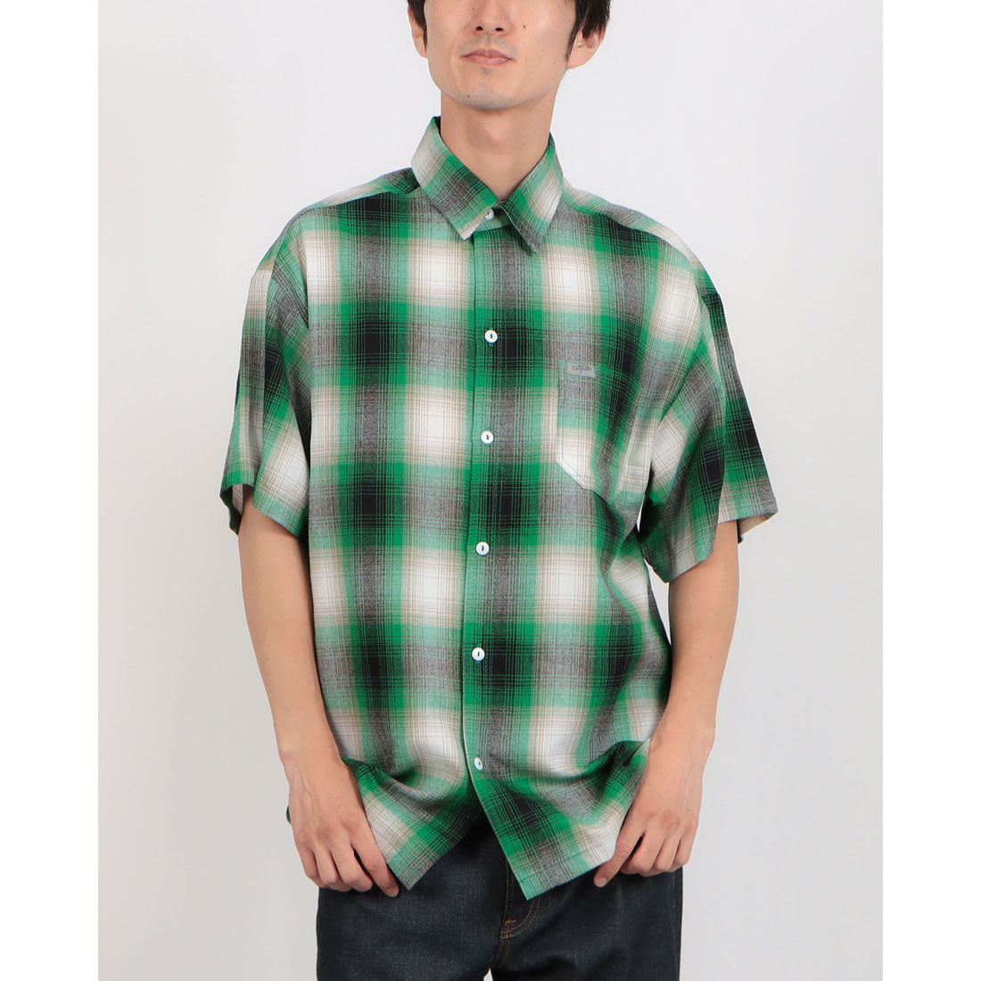 キャルトップ Cal Top CalTop OMBRE CHECK S/S SHIRTS キャルトップ オンブレ チェックシャツ ポケット付き （グリーン×ホワイト） グリーン×ホワイト