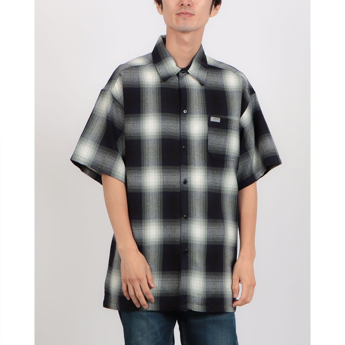キャルトップ Cal Top CalTop OMBRE CHECK S/S SHIRTS キャルトップ オンブレ チェックシャツ ポケット付き （ネイビー×アイボリー） ネイビー×アイボリー