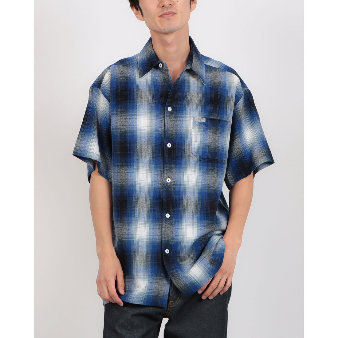 キャルトップ Cal Top CalTop OMBRE CHECK S/S SHIRTS キャルトップ オンブレ チェックシャツ ポケット付き （ロイヤル×ホワイト） ロイヤル×ホワイト