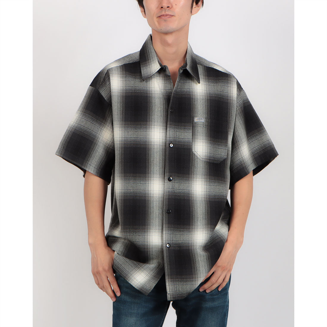 キャルトップ Cal Top CalTop OMBRE CHECK S/S SHIRTS キャルトップ オンブレ チェックシャツ ポケット付き （ブラック×アイボリー） ブラック×アイボリー