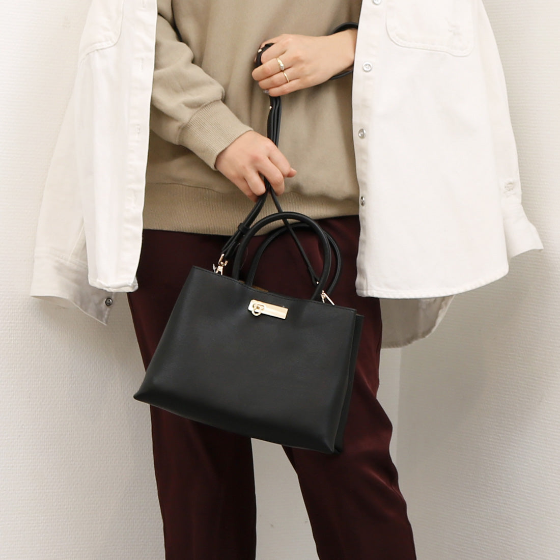 カシュカシュ cache cache 三層2wayトートバッグ （BK） BK