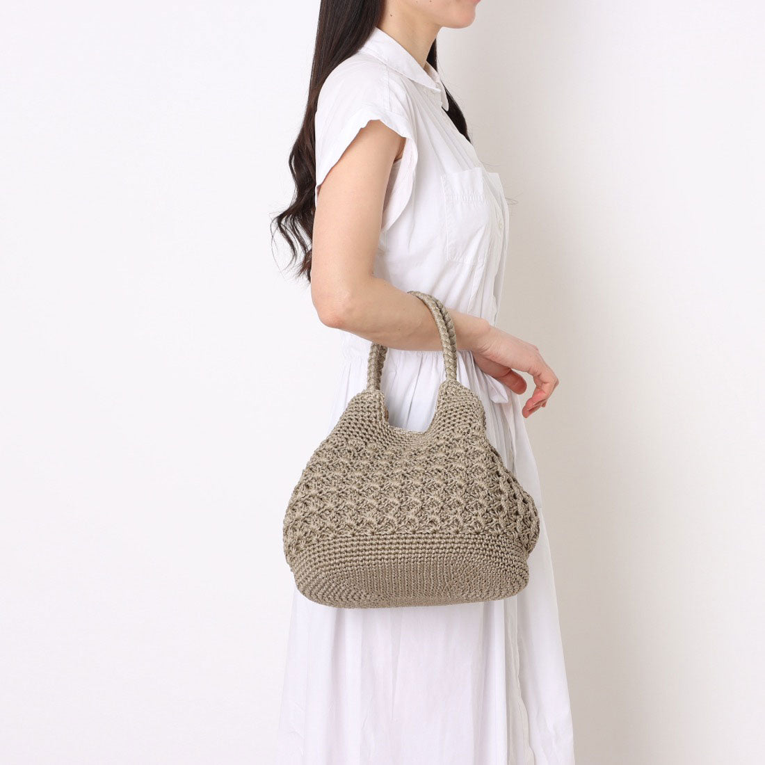 カシュカシュ cache cache 柄編みベーシックトート カゴバッグ （BK） BK