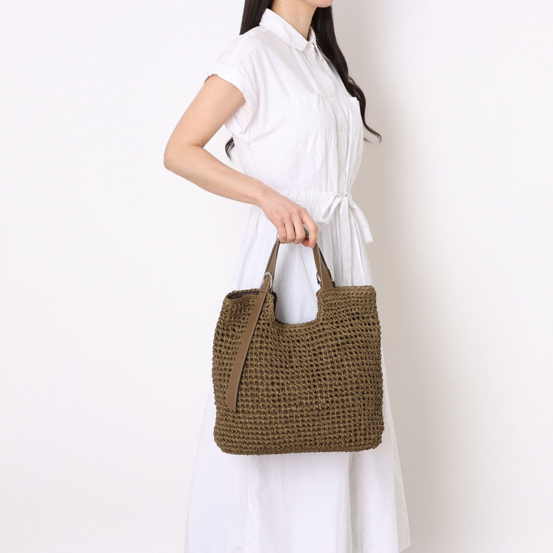 カシュカシュ cache cache ベルトハンドルクロッシェトート カゴバッグ （BK） BK