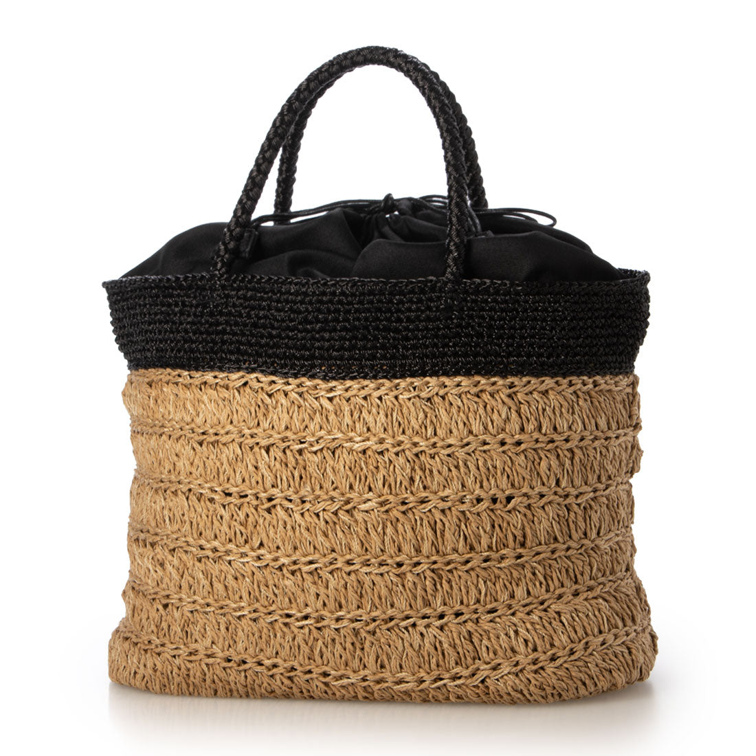 カシュカシュ cache cache ラメ切替クロッシェトート カゴバッグ （BK） BK