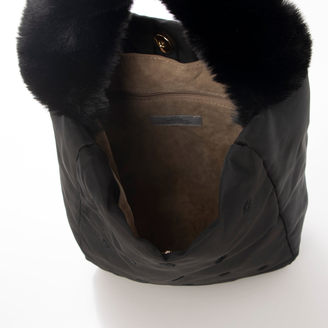 カシュカシュ cache cache エコファーワンハンドルドット刺繍トート （BK） BK