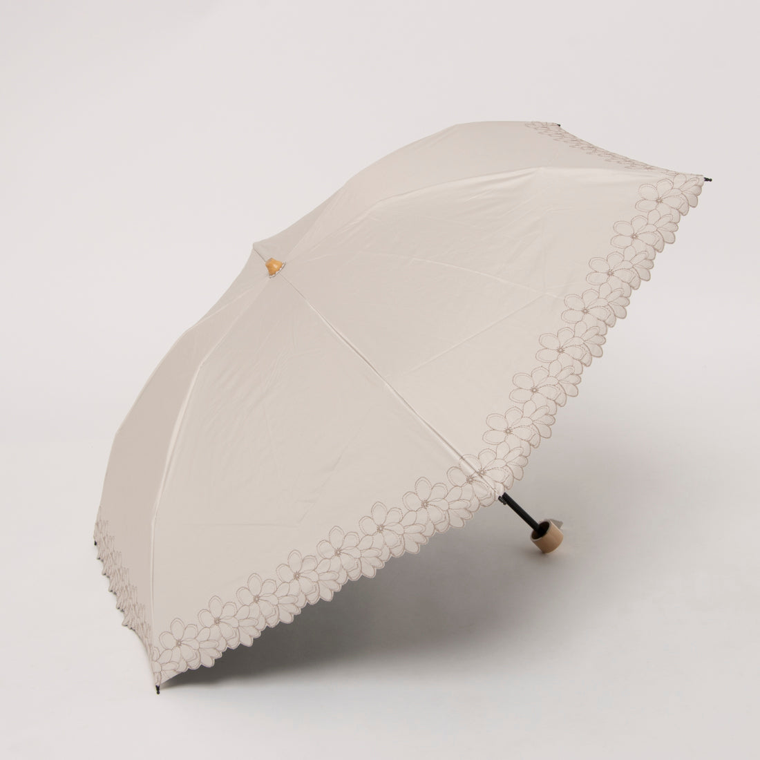 カシュネ cache nez 【晴雨兼用】【日傘】UV カット率99％以上 PU軽量フラワー刺繍ミニ折りたたみ傘 （BE） BE