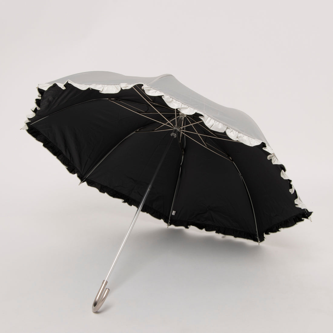 カシュネ cache nez 【晴雨兼用】【日傘】UV カット率99％以上 PUバイカラーフリルトップレス折りたたみ傘 （GY） GY