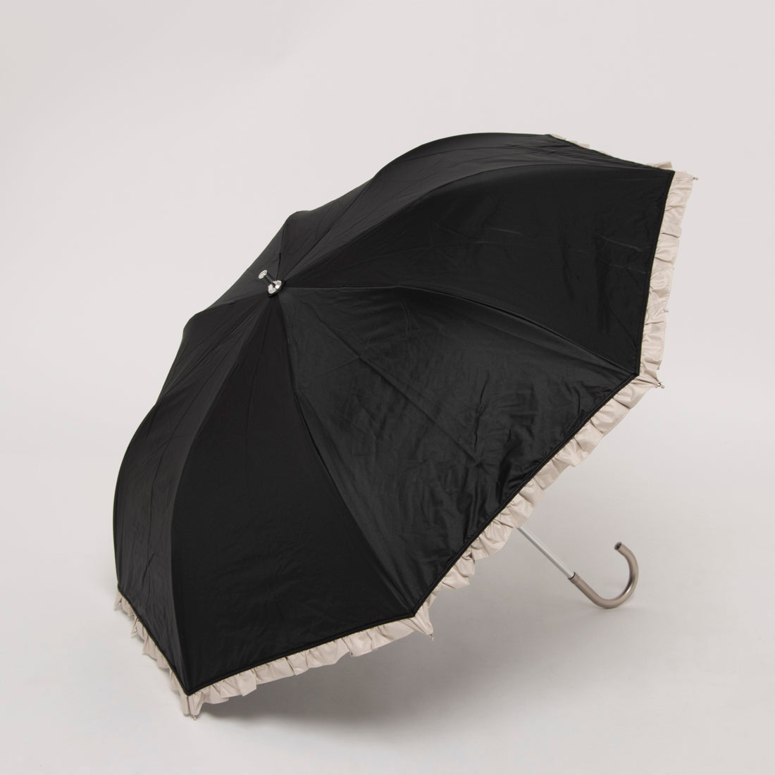カシュネ cache nez 【晴雨兼用】【日傘】UV カット率99％以上 PUバイカラーフリルトップレス折りたたみ傘 （BK） BK