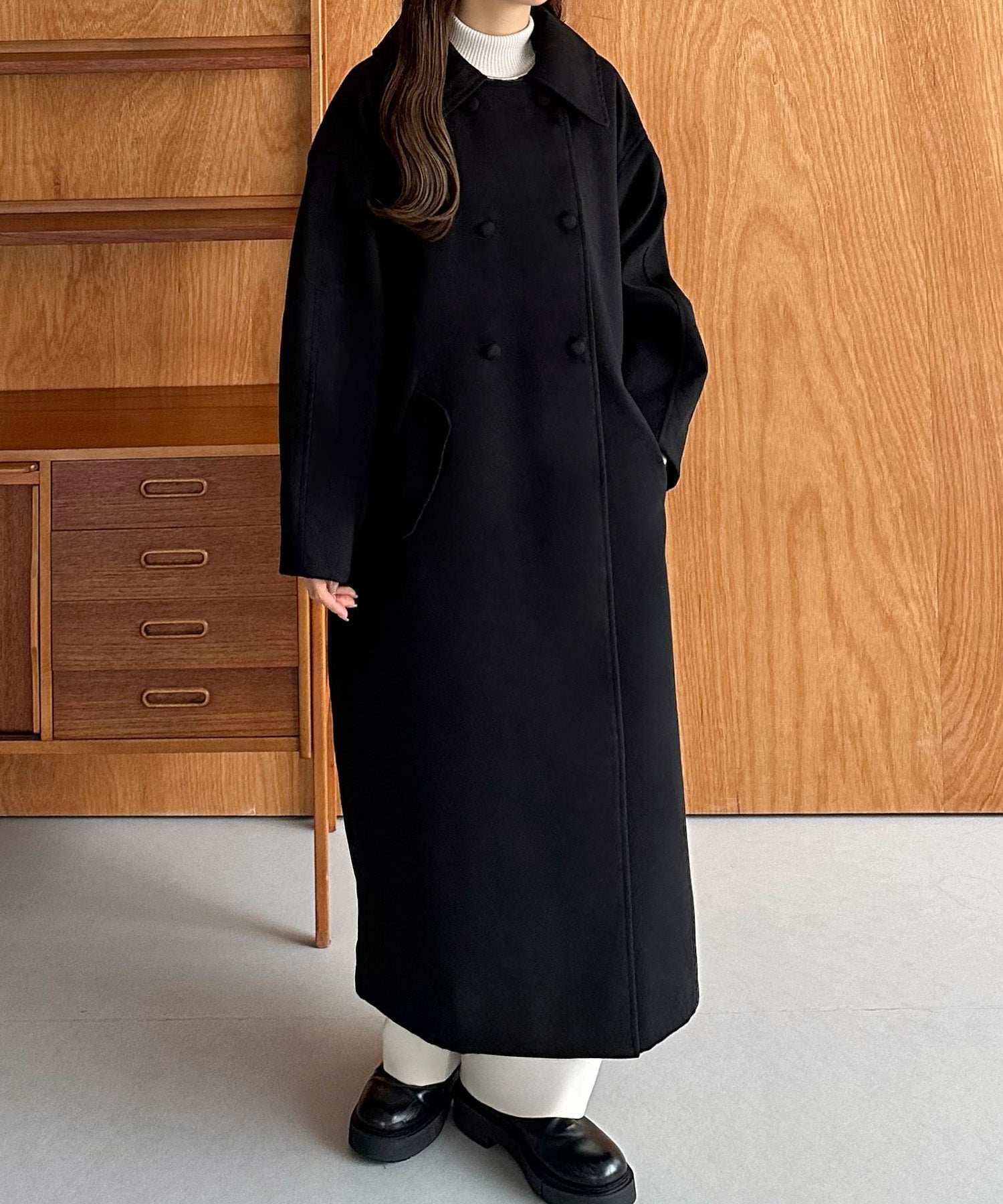 カラウティア callautia callautia ステンカラーロングコート,ブラック