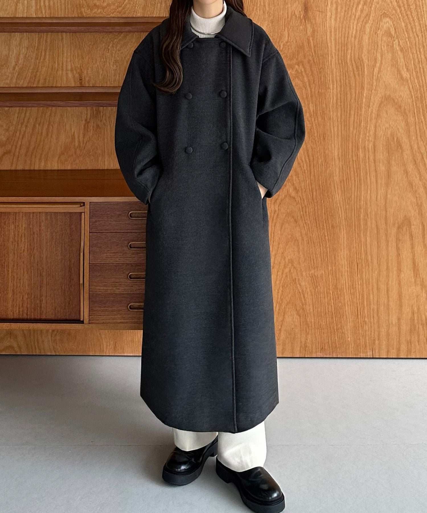 カラウティア callautia callautia ステンカラーロングコート,ダークグレー