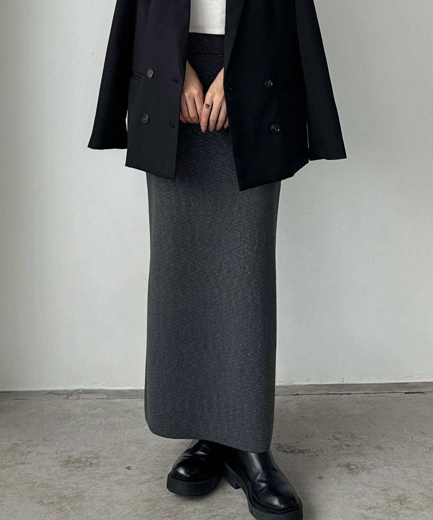 カラウティア callautia callautia ラメニットペンシルスカート,チャコール