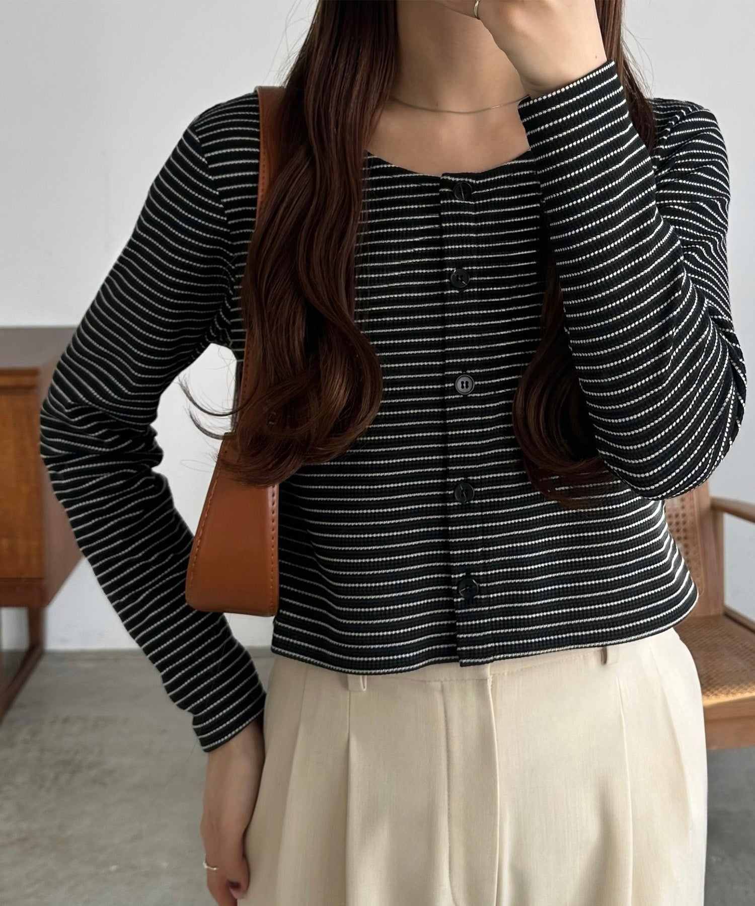 カラウティア callautia callautia クロップドボーダーカーディガン