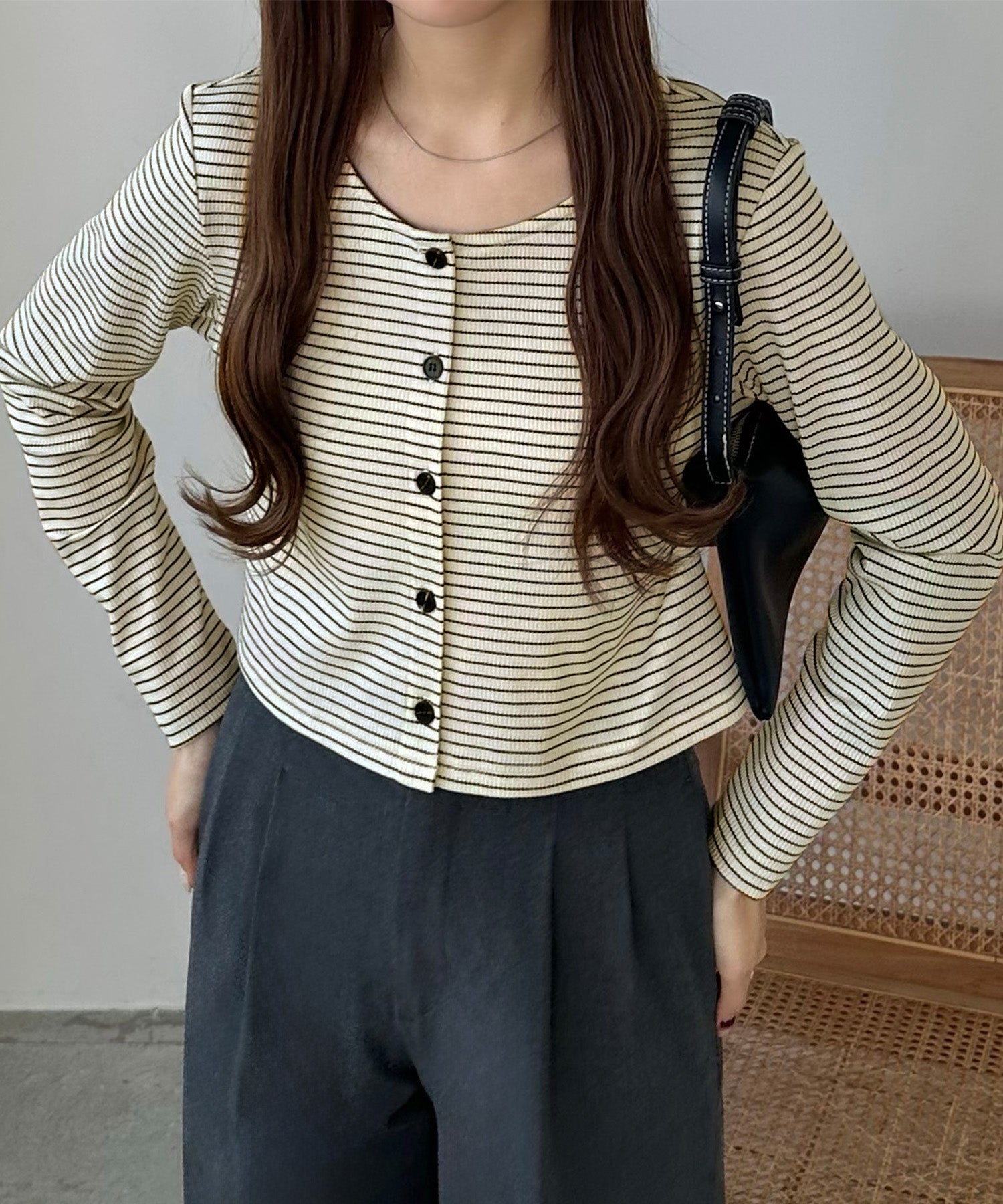 カラウティア callautia callautia クロップドボーダーカーディガン